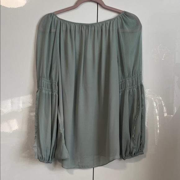 I.N.C NWOT Elegant Sage Green Frill Sleeve Bohemian Women's Blouse, Size M - Picture 7 of 11